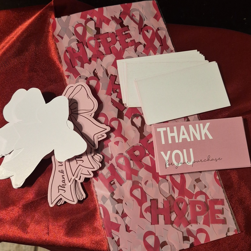 NEW 🐦 SMALL BUSINESS 🐦 TY CARDS💝Thick Card Stock 100 Count 🎀PINK Bows/Tradit - Picture 2 of 3